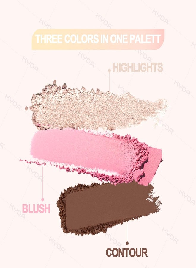 KYDA 3 Colors Contour Blush Highlighter Makeup Palette, All In One Make Up Kit-Blush,Highlighter and Contou Powder Palette, with Brush, Travel Size Stacked Make Up, Face Blusher for Women-01 - Image 2